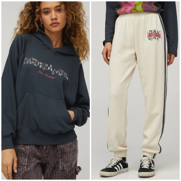 Daydreamer Tops - Daydreamer Star Studded Hoodie & Striped Sweatpants Set Size Medium